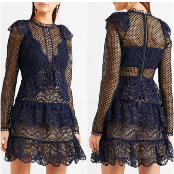Self-Portrait |Navy Lace Mini Dress | Navy Guisepe Lace